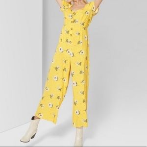 Wild fable mustard floral wide leg jumpsuit